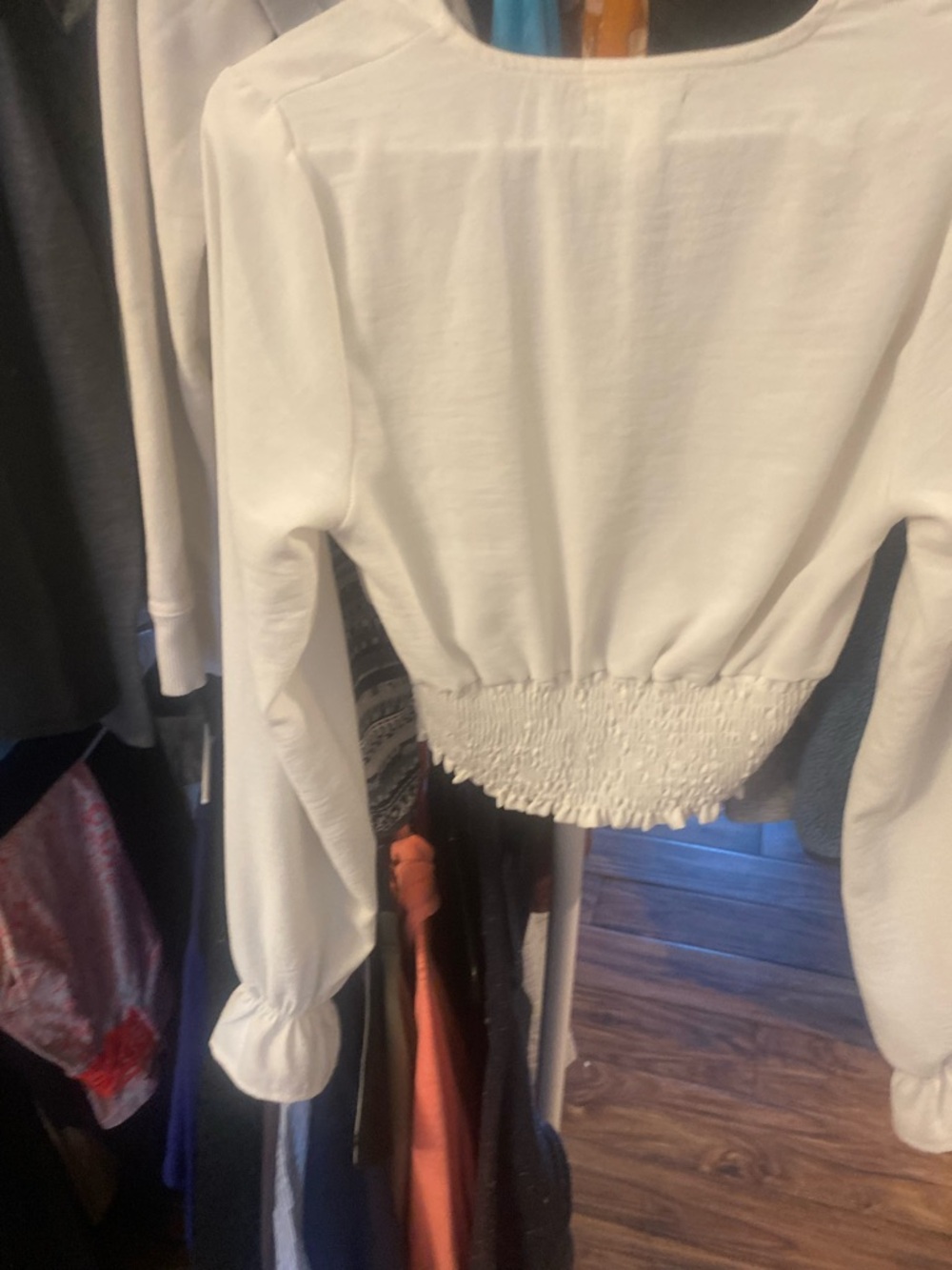 White Smocked-Hem Long Sleeve Top - Women by altered state size small